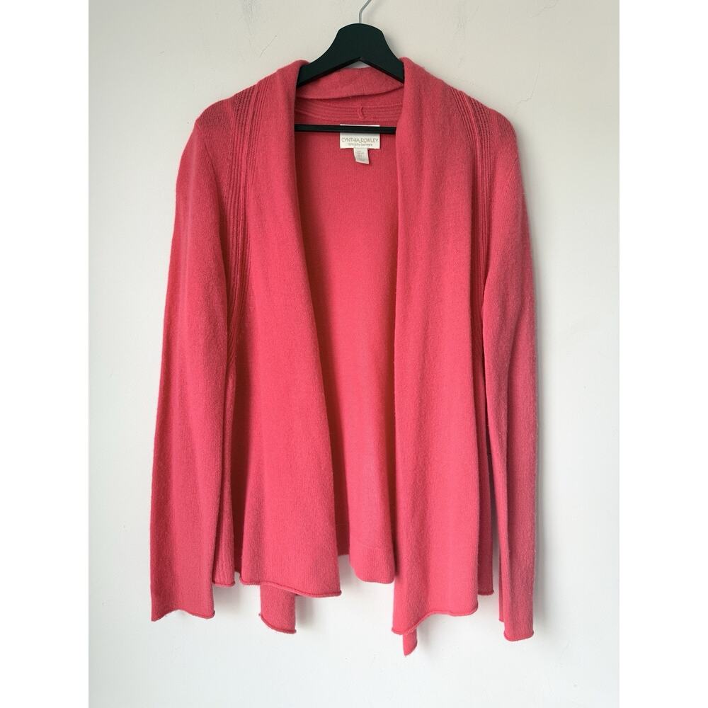 Cynthia Rowley Womens 100% Cashmere Open Front Cardigan Coral Large Quiet Luxury